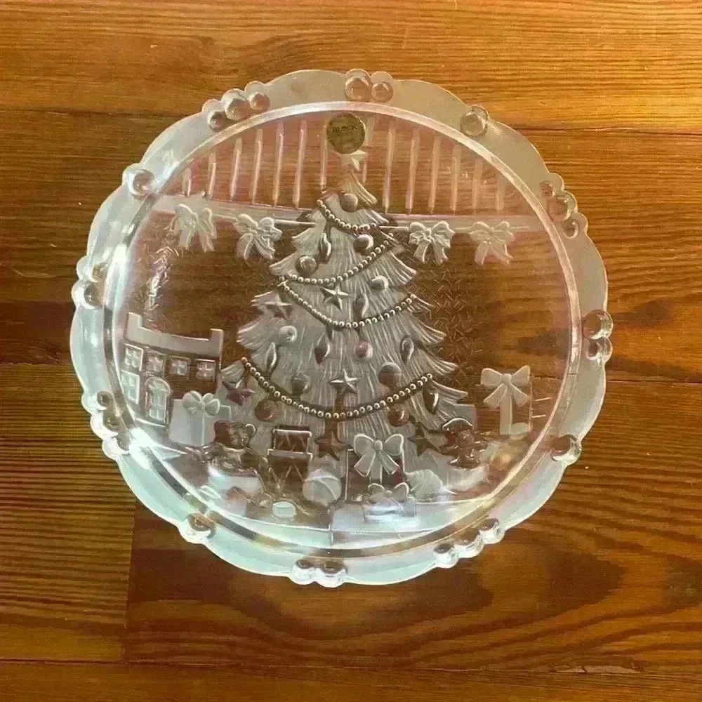 Vintage Block Christmas Day Shallow Bowl For Serving Lead Free Crystal